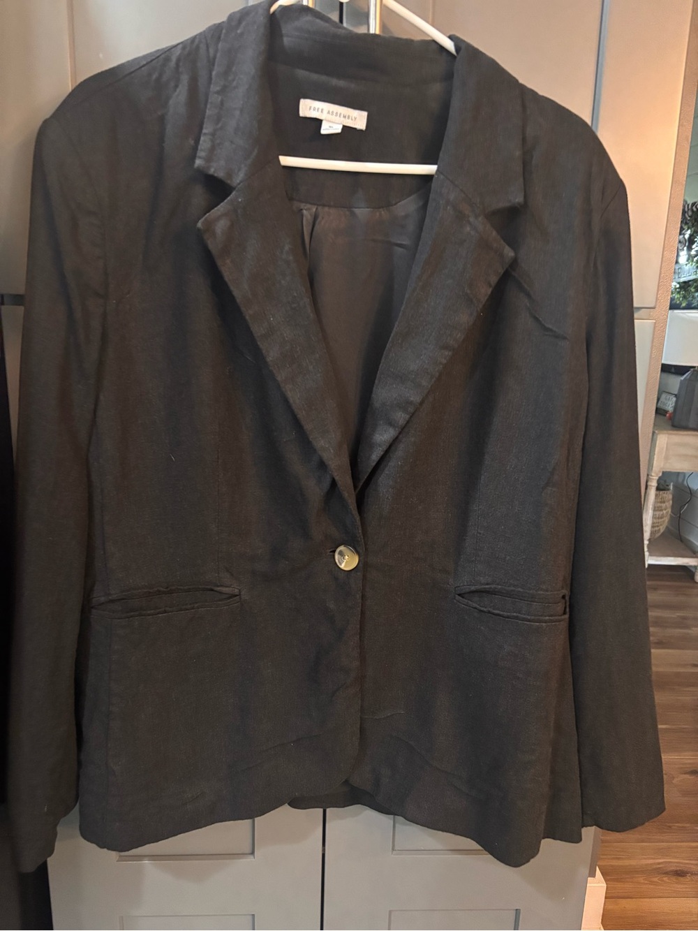 Free Assembly Black Single-Button Linen-Blend Blazer